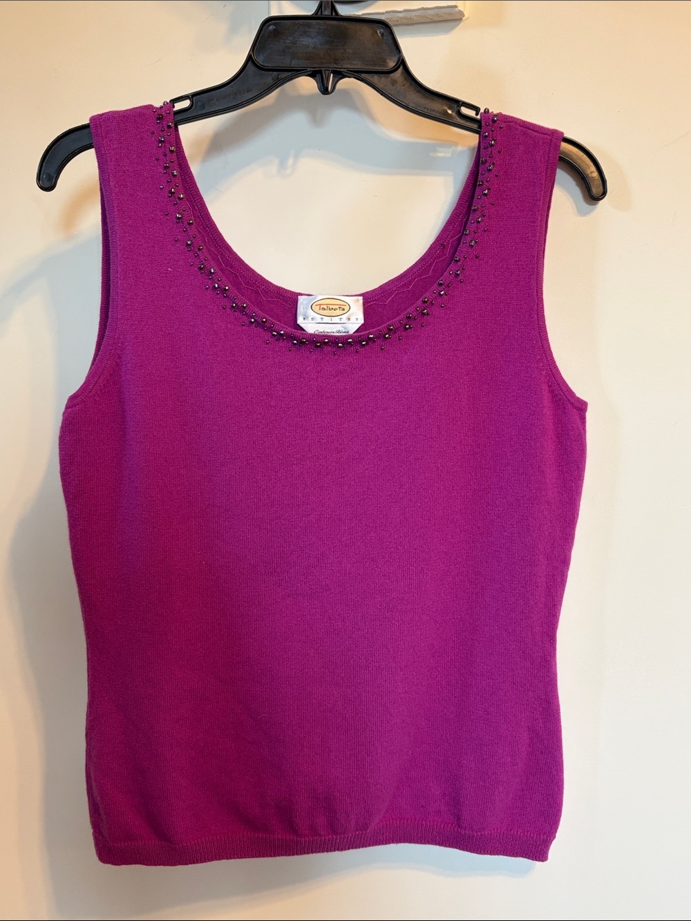 Talbots Petites Cashmere Blend Beaded Sweater Tank M Fuchsia Magenta